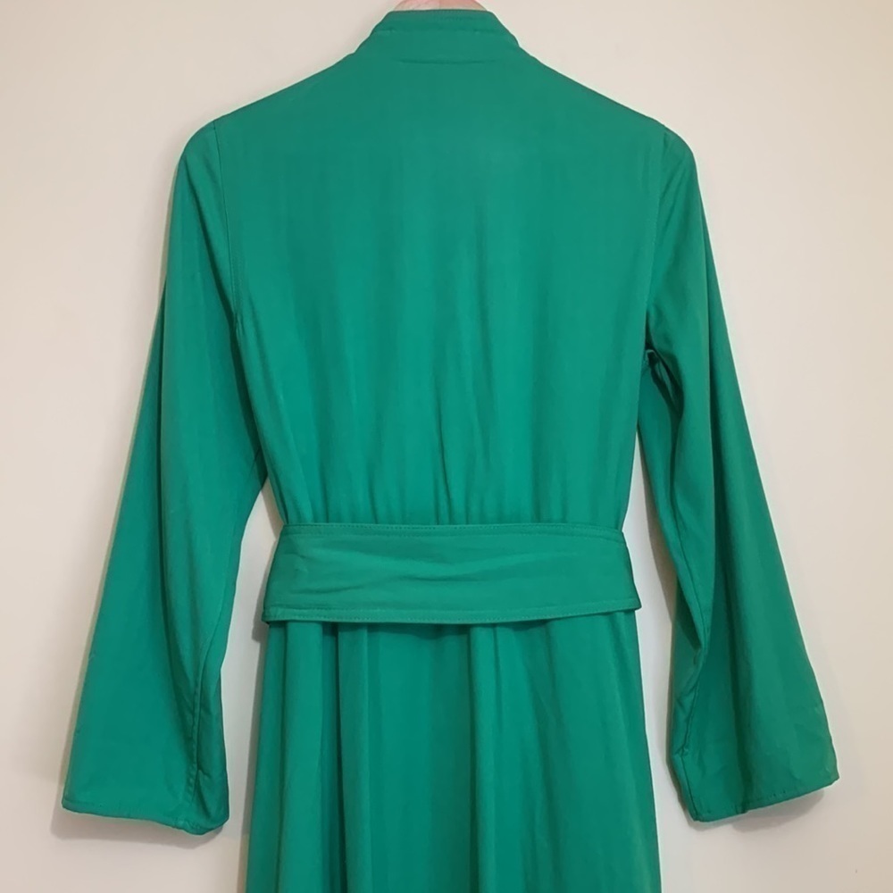 Caron || 80’s Kelly Green Long Sleeve Faux Wrap Belted Shirt Pocket Dress M - Picture 15 of 16